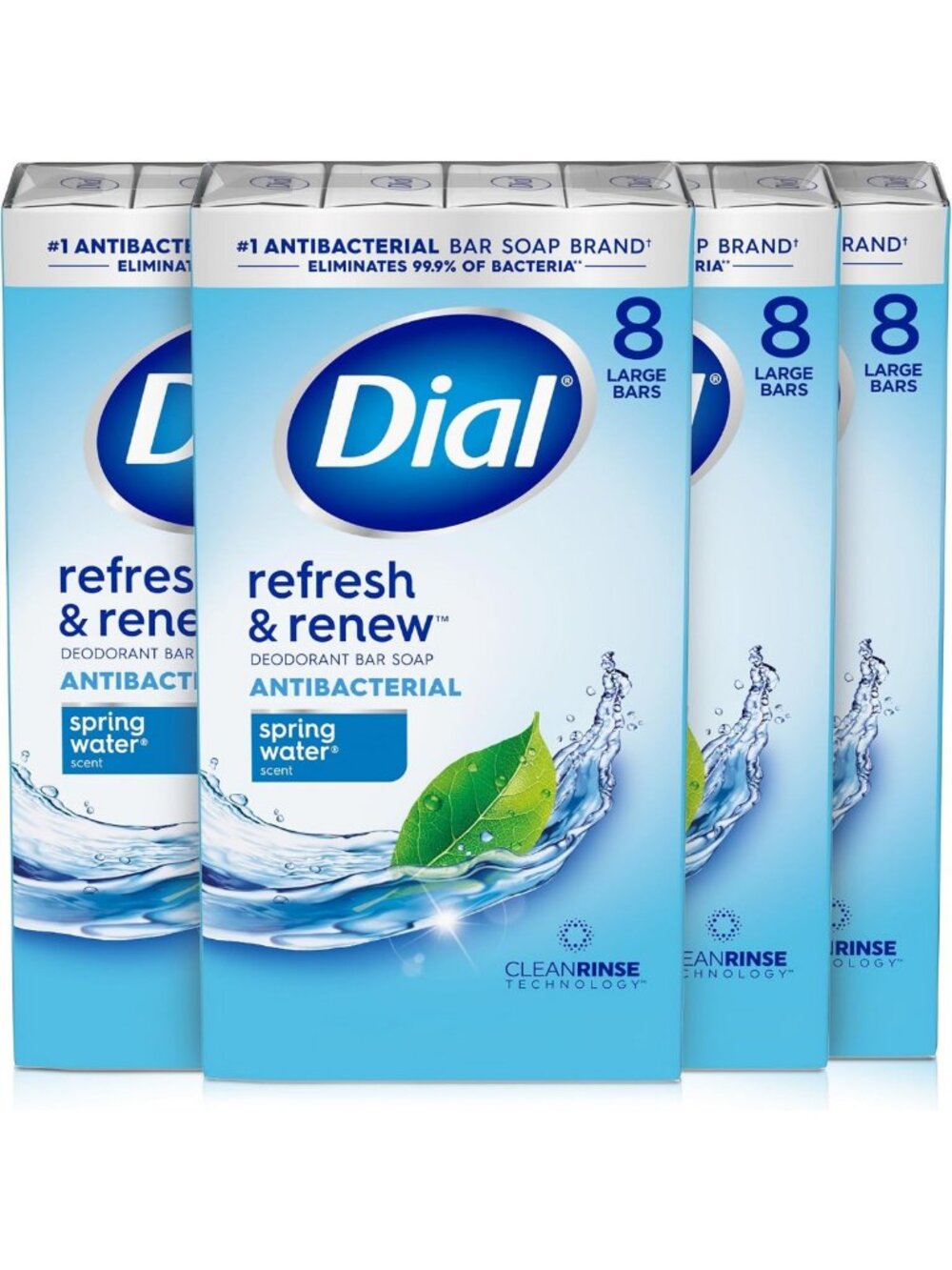 Antibacterial Bar Soap - Spring Water Scent, 32 Bars Total, Fresh & Clean Skin